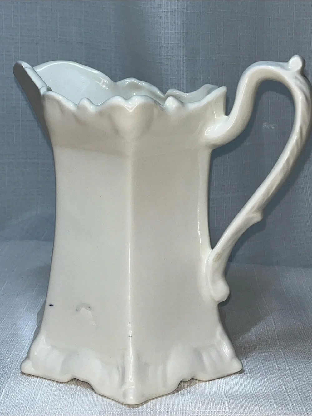 Handmade Signed White Pottery Pitcher Vase Rustic Farmhouse Creamer 8” Ceramic
